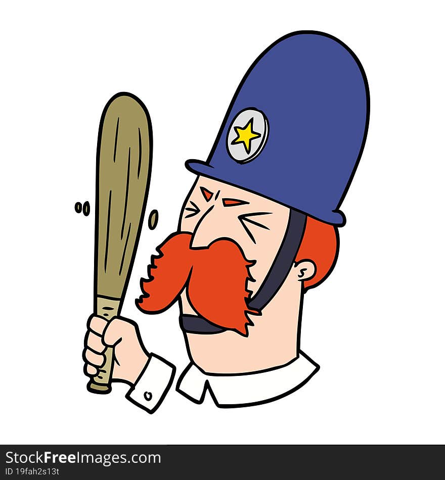 cartoon policeman waving baton. cartoon policeman waving baton