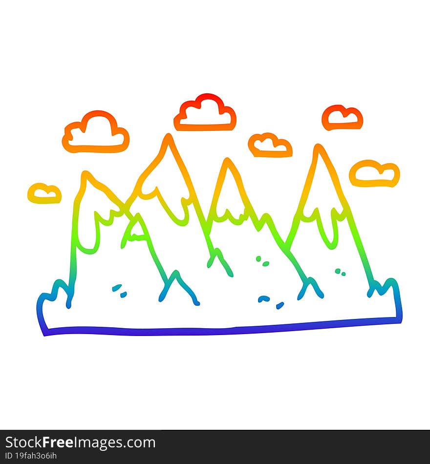 rainbow gradient line drawing of a cartoon mountain range