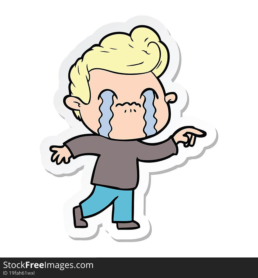 sticker of a cartoon man crying