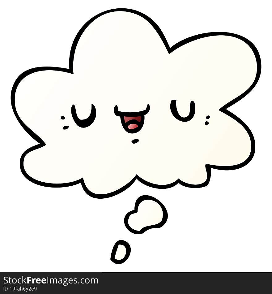 happy cartoon face with thought bubble in smooth gradient style