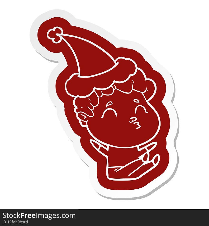 Cartoon  Sticker Of A Man Pouting Wearing Santa Hat