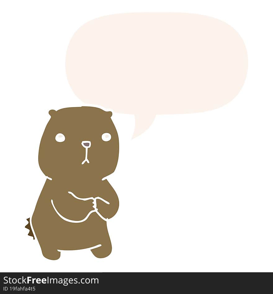 cartoon worried bear and speech bubble in retro style