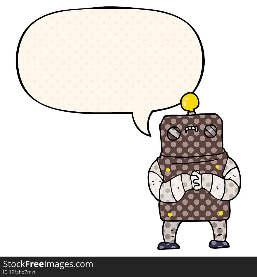 Cartoon Robot And Speech Bubble In Comic Book Style