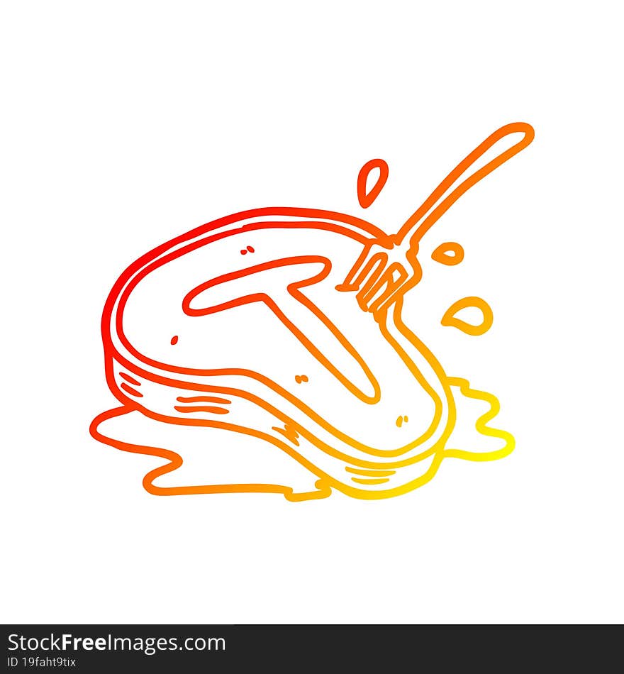 warm gradient line drawing of a cooked steak and fork