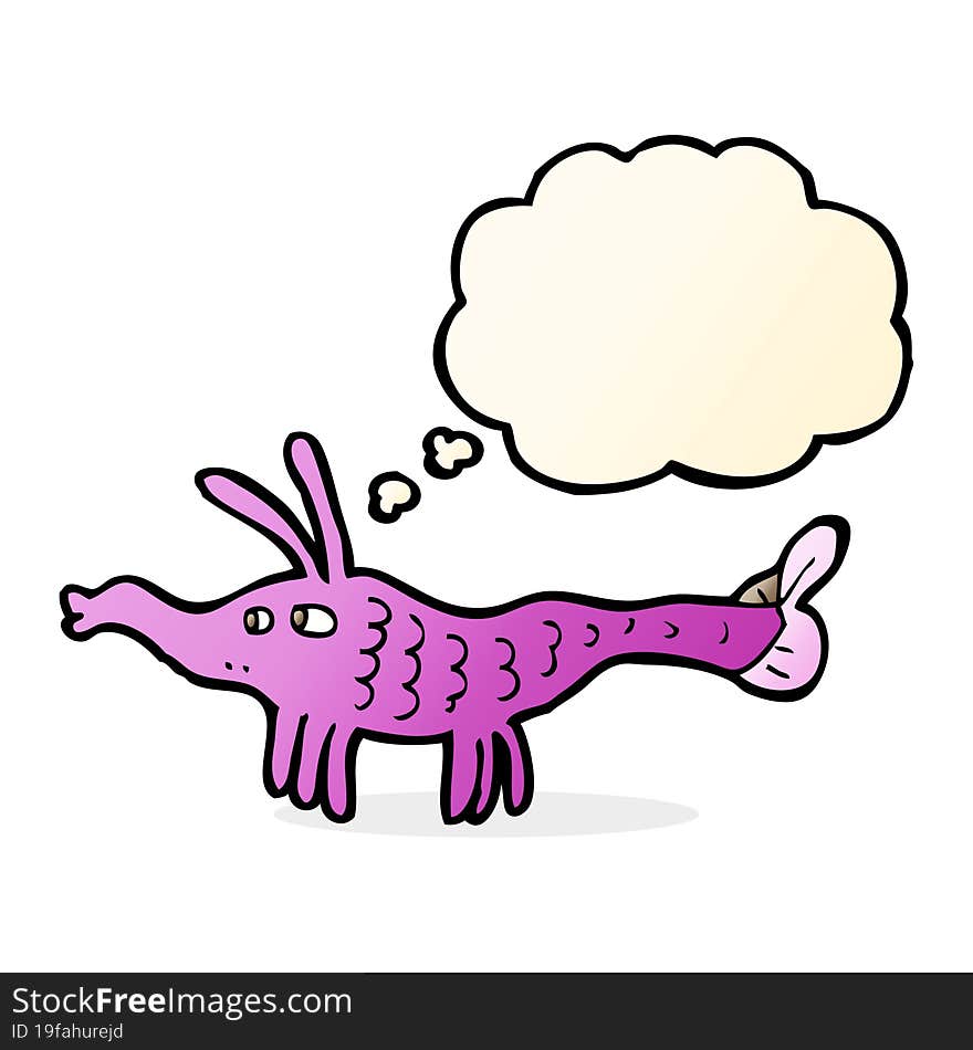 cartoon shrimp with thought bubble