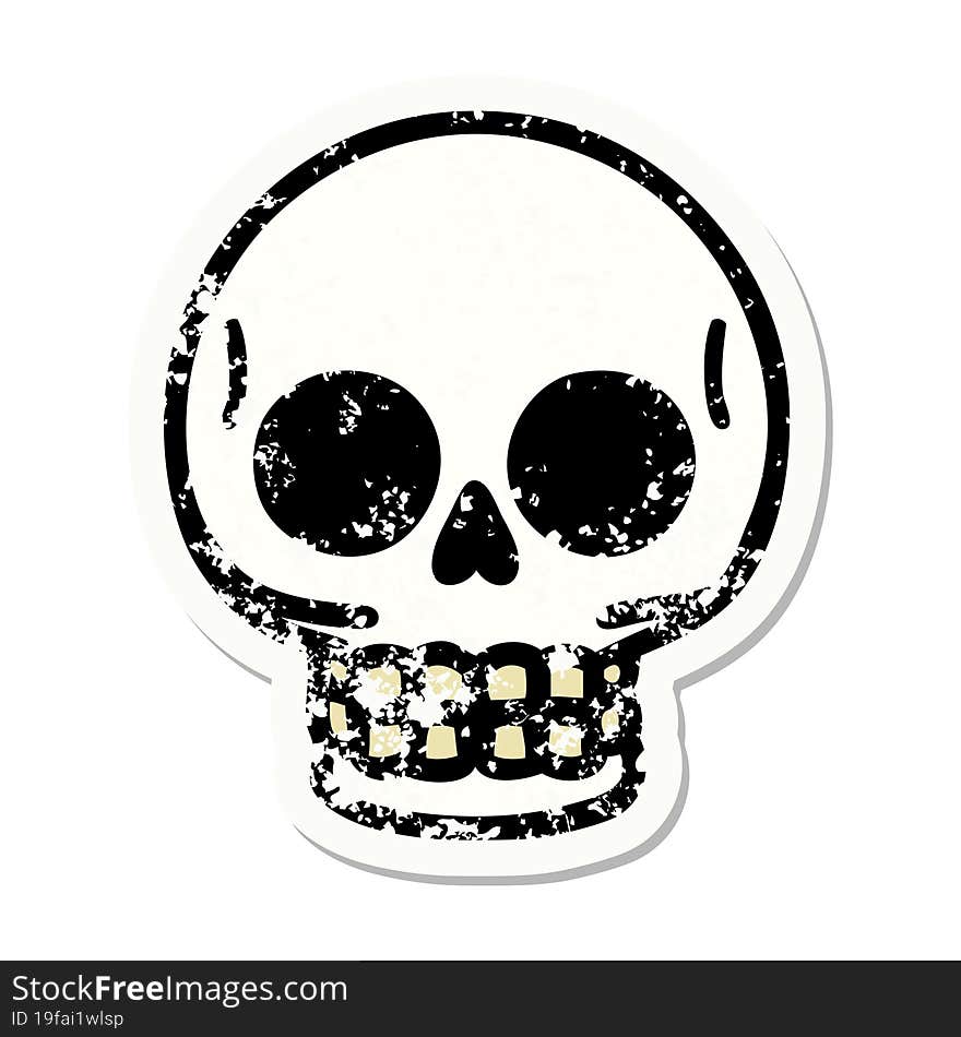 traditional distressed sticker tattoo of a skull