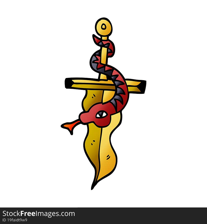 Cartoon Doodle Dagger And Snake Tattoo