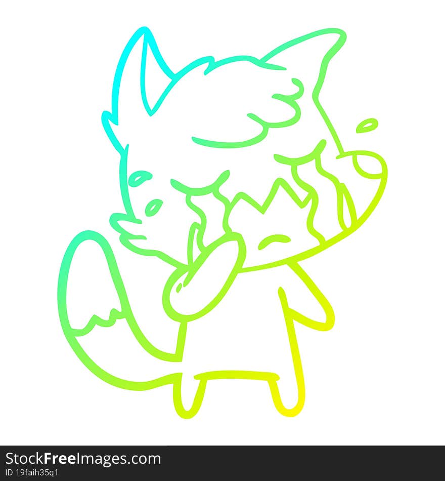 cold gradient line drawing crying fox cartoon