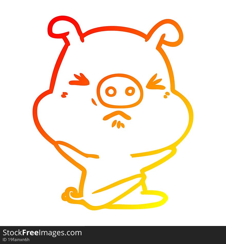 warm gradient line drawing cartoon angry pig