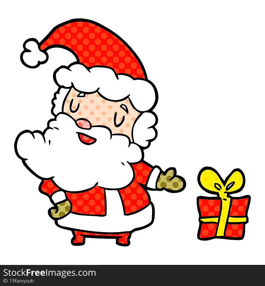 cartoon santa claus with present. cartoon santa claus with present