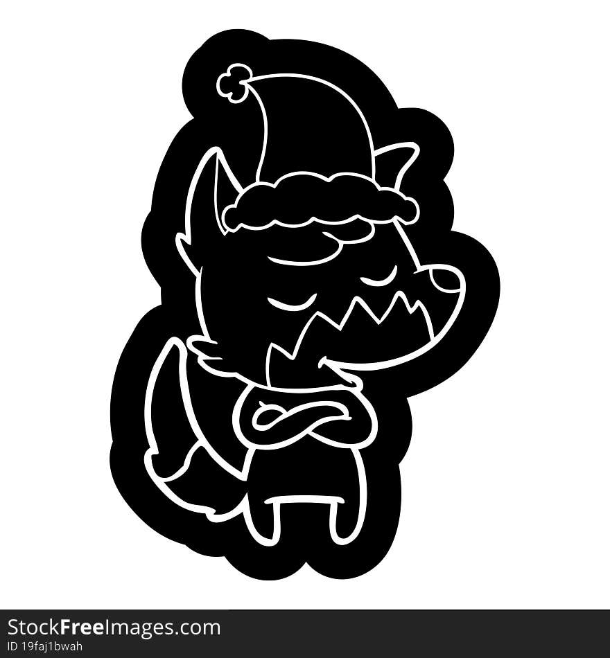 friendly cartoon icon of a fox wearing santa hat