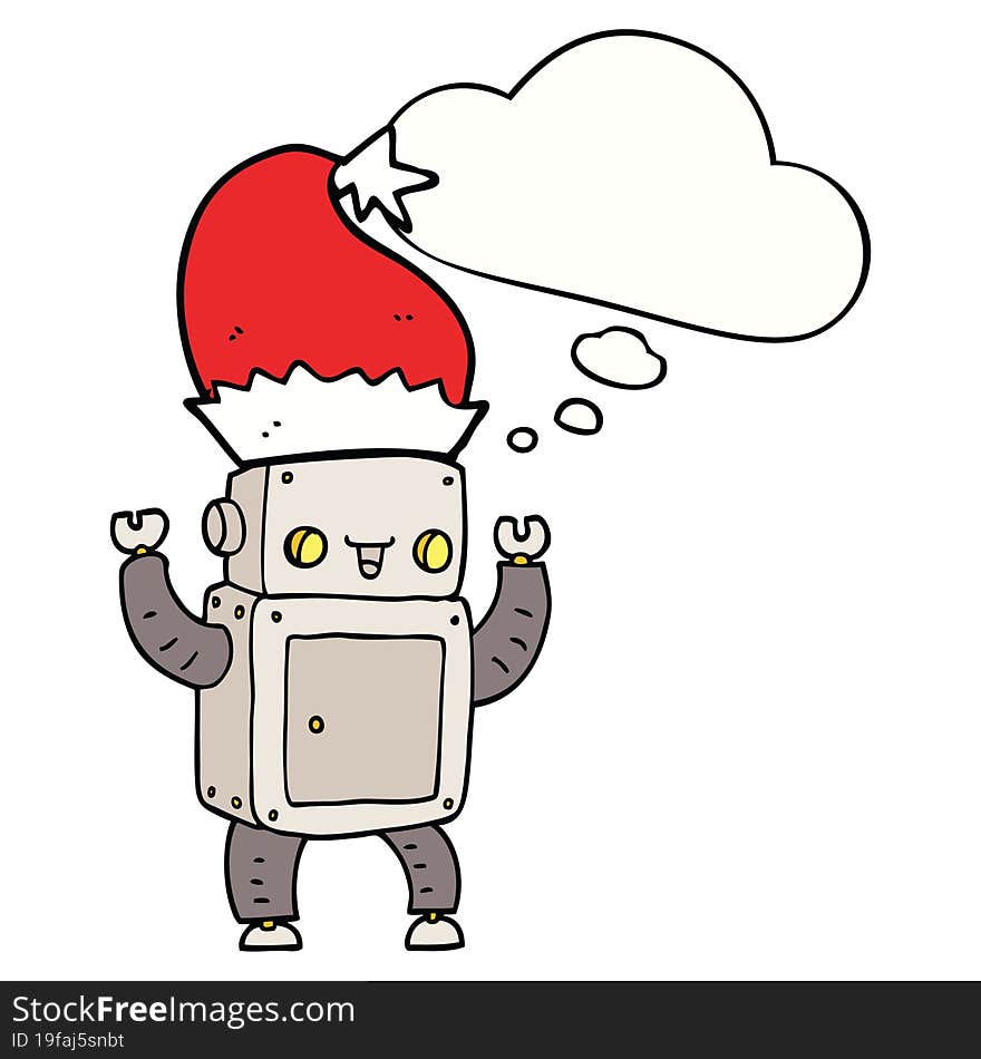 cartoon christmas robot and thought bubble