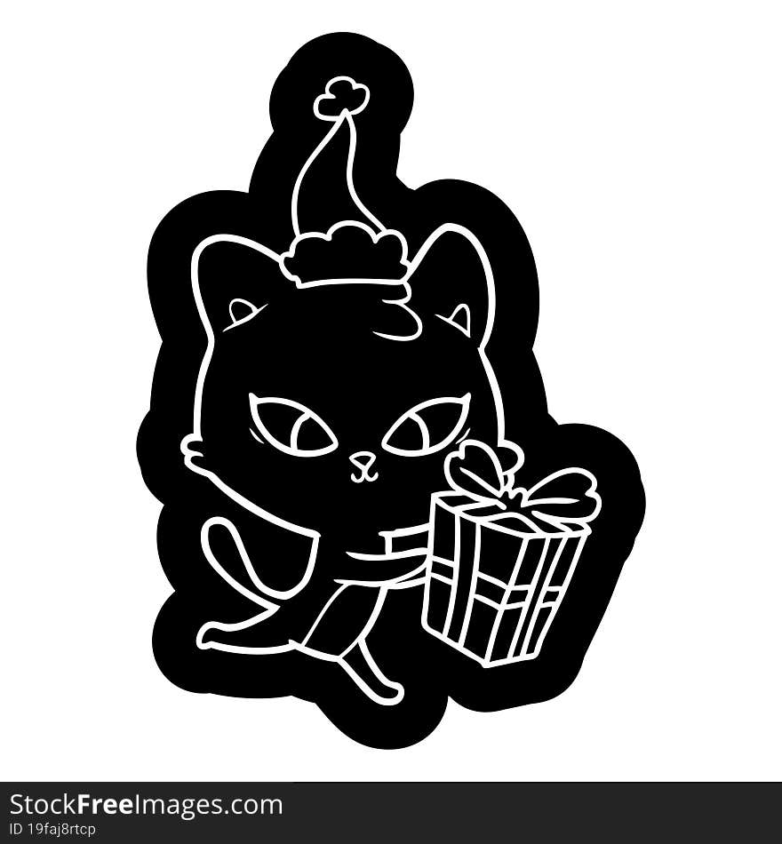 cute cartoon icon of a cat wearing santa hat