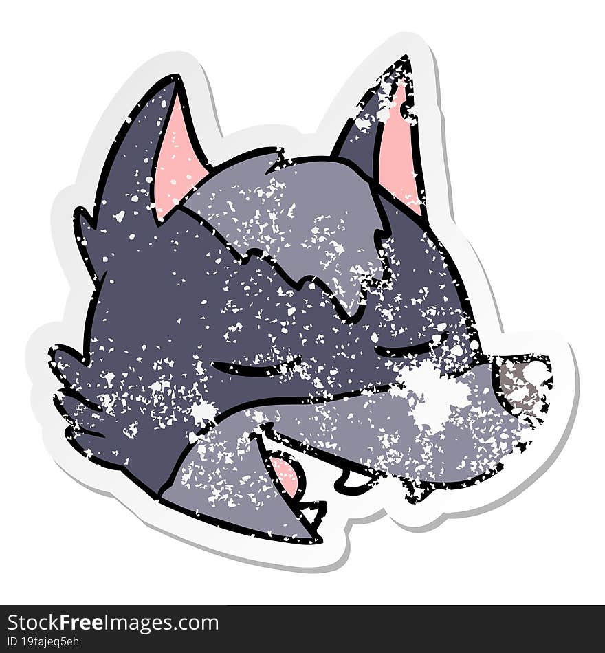 distressed sticker of a cartoon wolf face