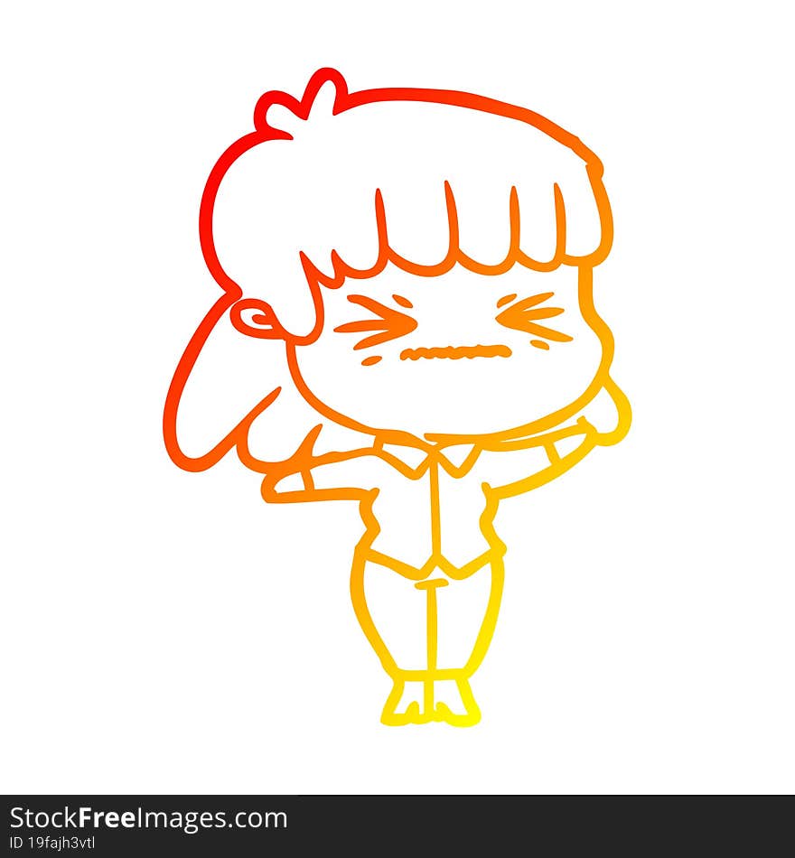 warm gradient line drawing of a cartoon woman