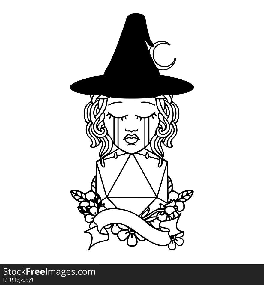 Human Witch With Natural One D20 Roll Illustration