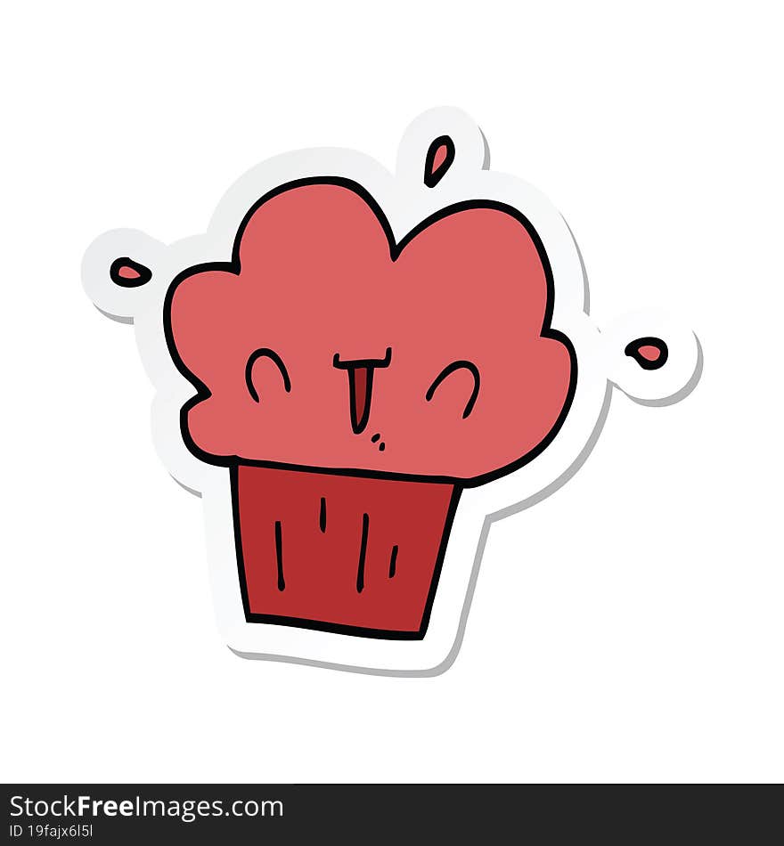 Sticker Of A Cartoon Cupcake