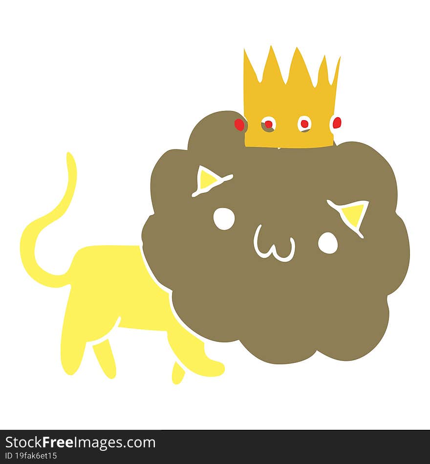 flat color style cartoon lion with crown