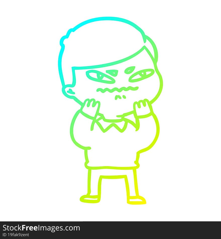 cold gradient line drawing of a cartoon angry man