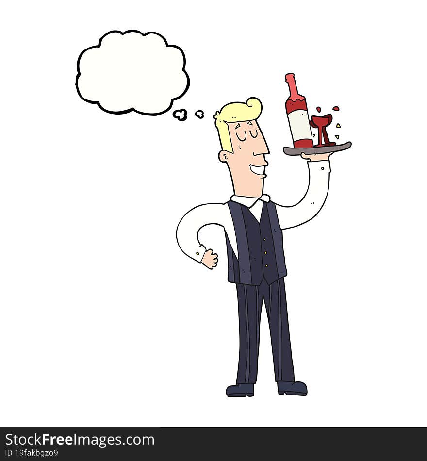 freehand drawn thought bubble cartoon waiter