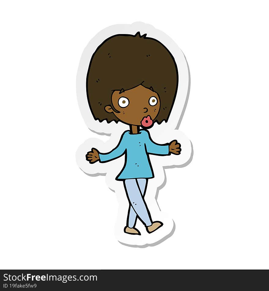 sticker of a cartoon confused woman