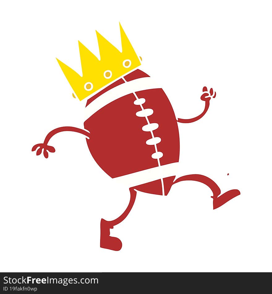 Football With Crown Flat Color Style Cartoon