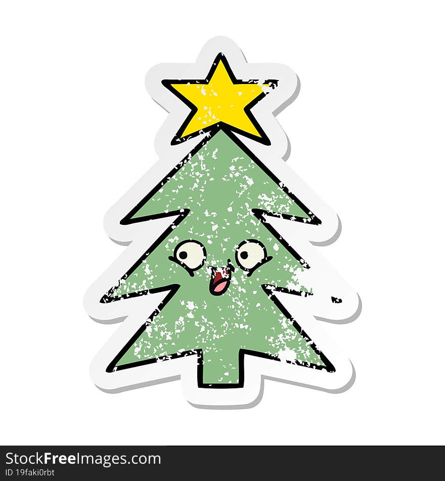 distressed sticker of a cute cartoon christmas tree