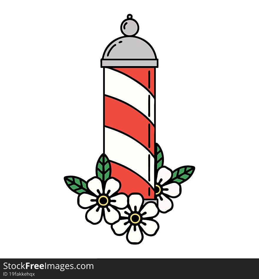 tattoo in traditional style of a barbers pole. tattoo in traditional style of a barbers pole