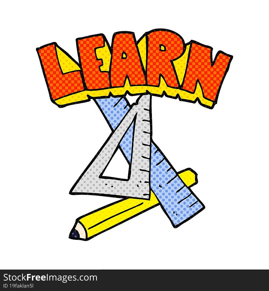 Cartoon Pencil And Ruler Under Learn Symbol