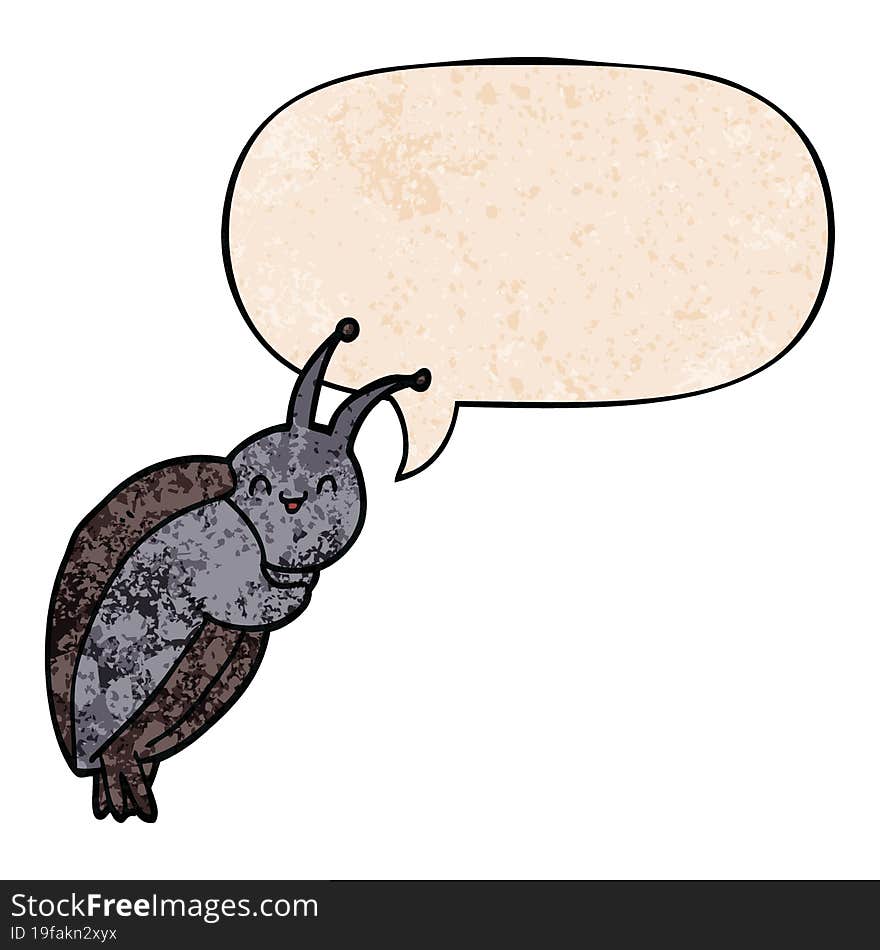 cute cartoon beetle and speech bubble in retro texture style