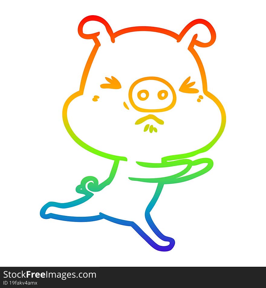 rainbow gradient line drawing cartoon annoyed pig running