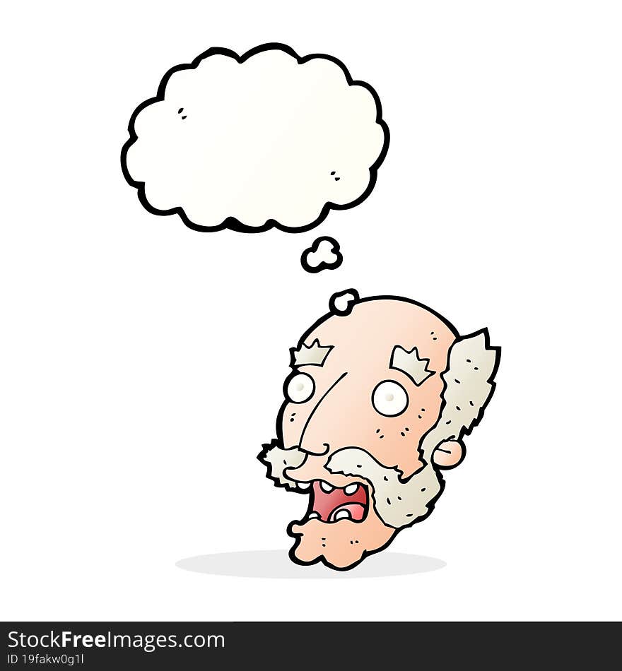 cartoon shocked old man with thought bubble