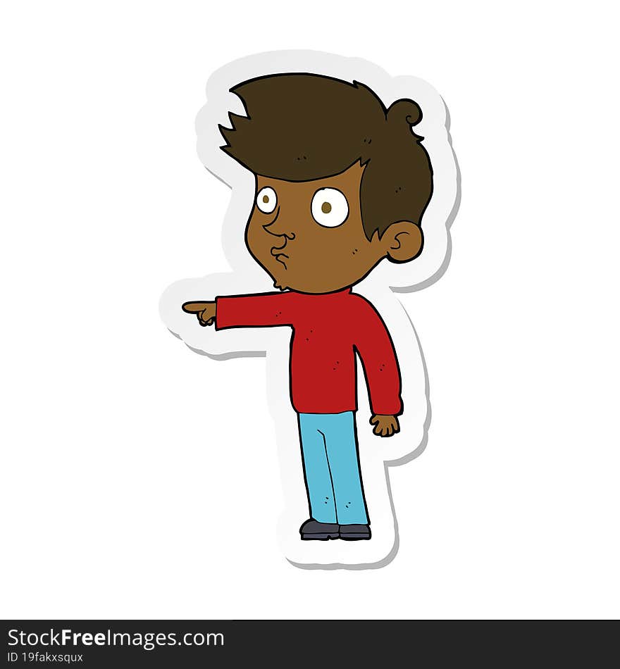 sticker of a cartoon pointing boy