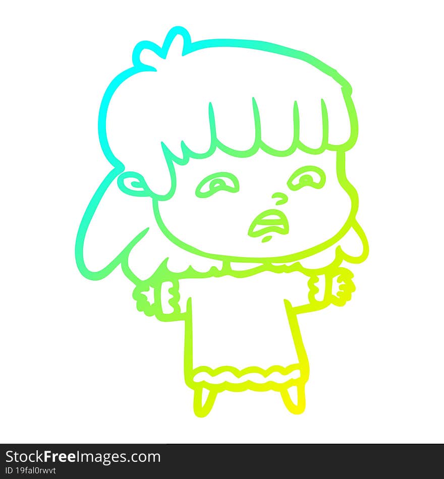 Cold Gradient Line Drawing Cartoon Worried Woman