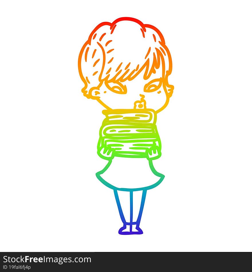 rainbow gradient line drawing of a cartoon woman