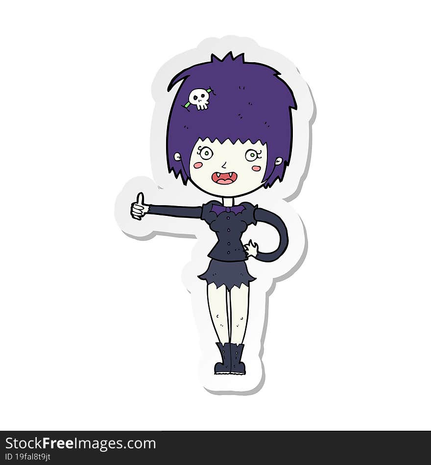 sticker of a cartoon vampire girl giving thumbs up sign