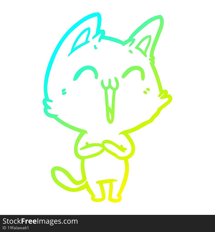 cold gradient line drawing happy cartoon cat