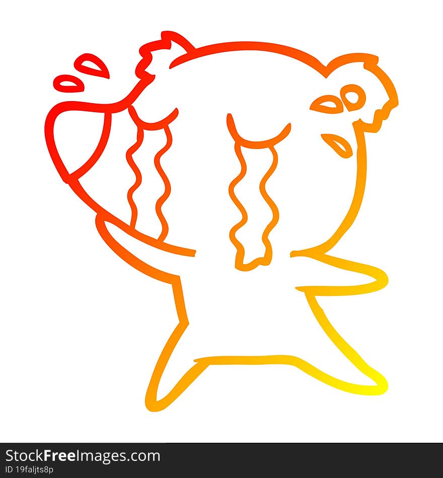 warm gradient line drawing of a cartoon crying bear