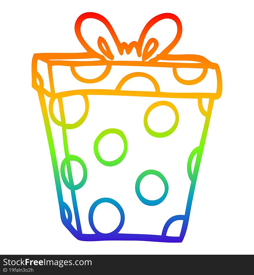 rainbow gradient line drawing cartoon gift wrapped present