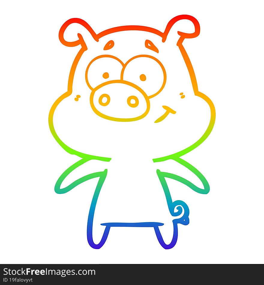 rainbow gradient line drawing of a happy cartoon pig