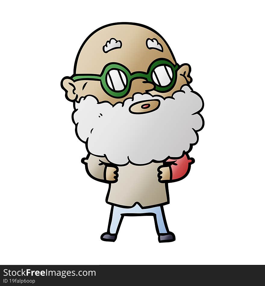 cartoon curious man with beard and glasses. cartoon curious man with beard and glasses