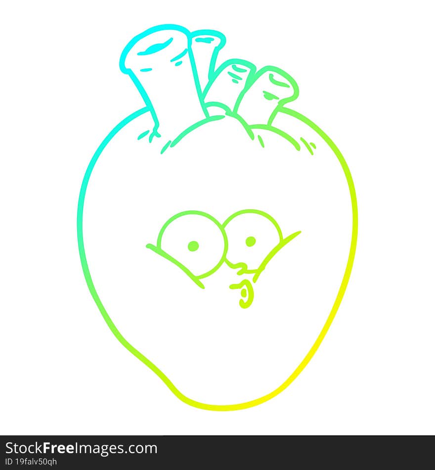 Cold Gradient Line Drawing Cartoon Confused Heart