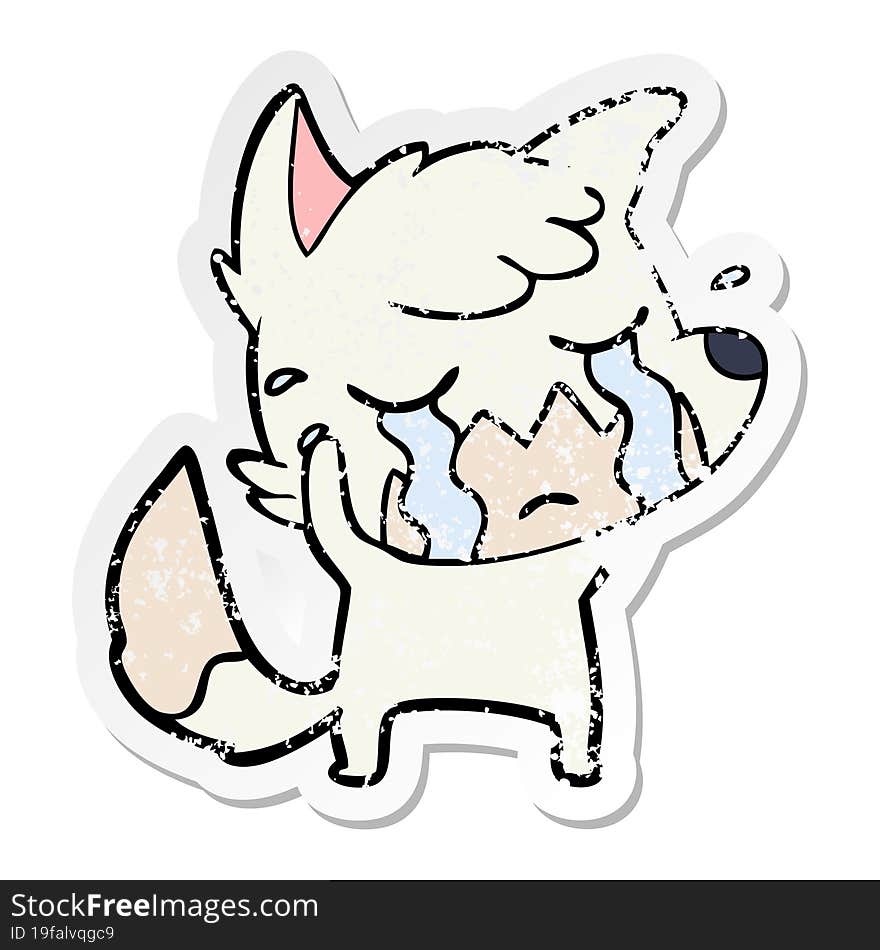 distressed sticker of a crying fox cartoon