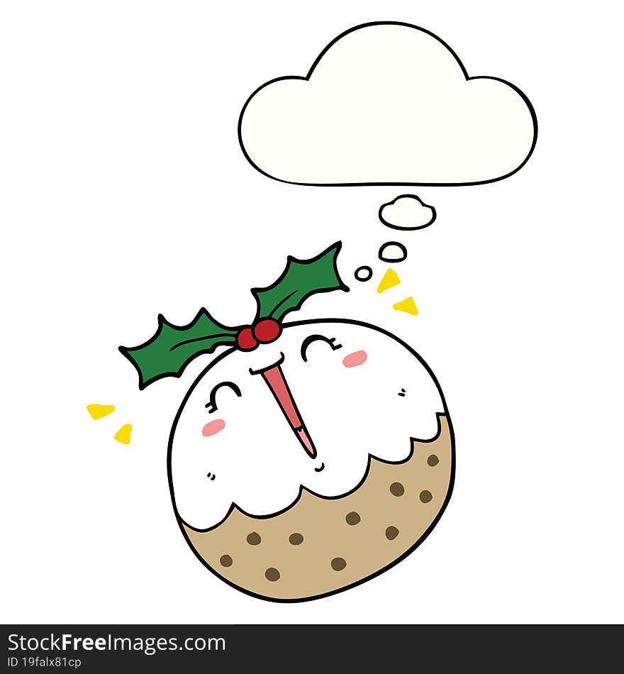 cute cartoon christmas pudding and thought bubble