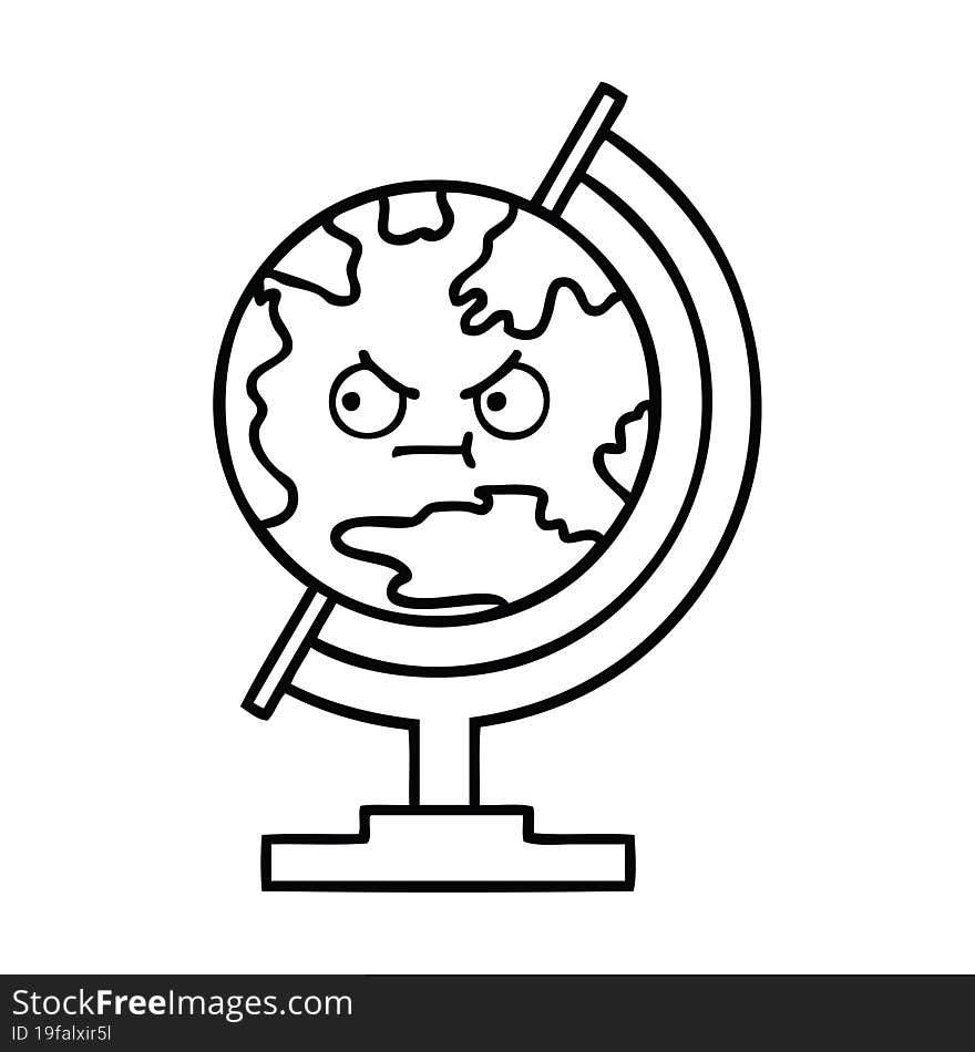 Line Drawing Cartoon Globe Of The World