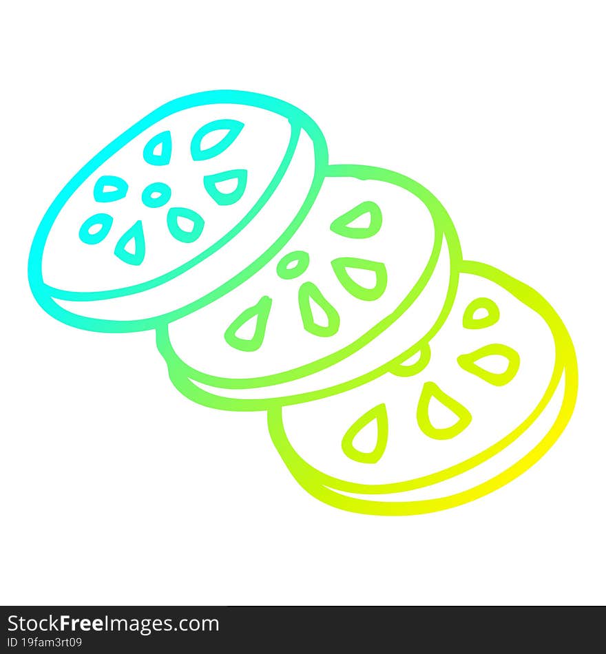 cold gradient line drawing cartoon lemon slices