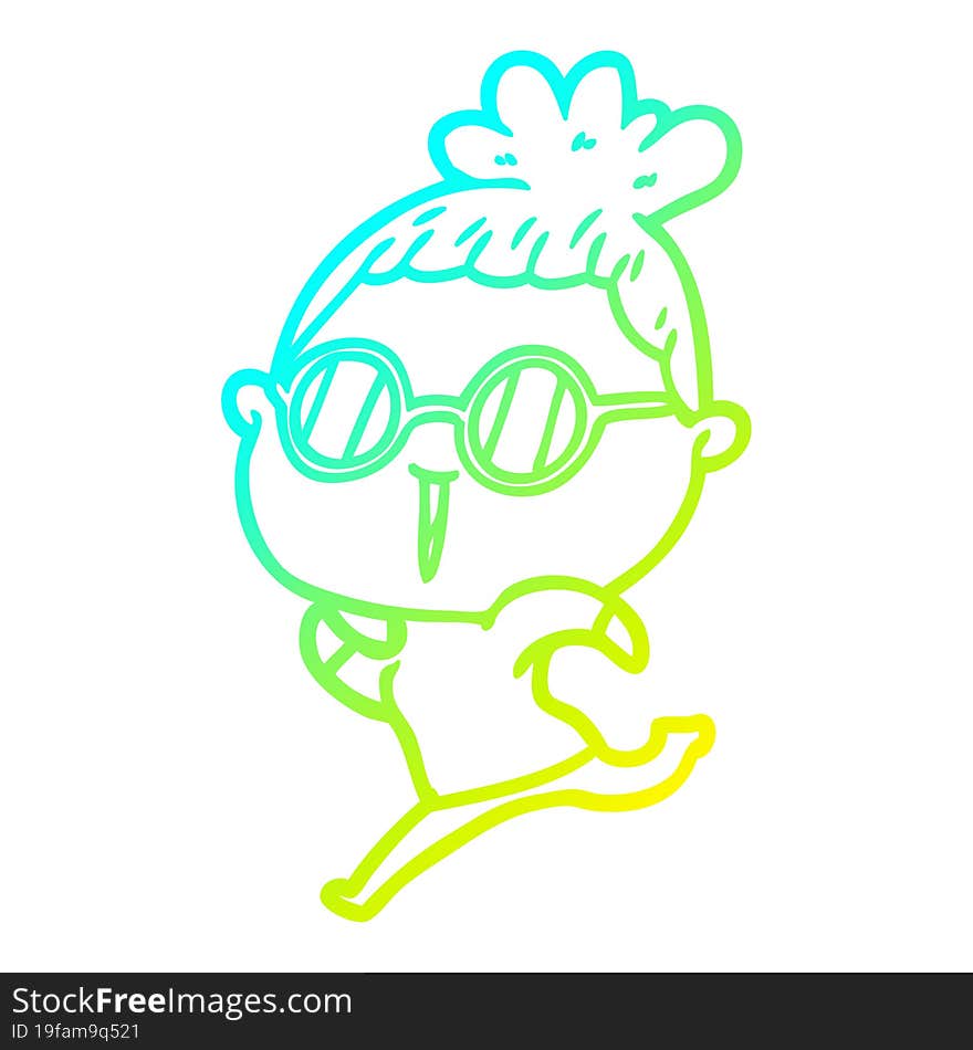 cold gradient line drawing of a cartoon woman wearing spectacles