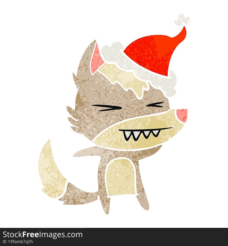 Angry Wolf Retro Cartoon Of A Wearing Santa Hat