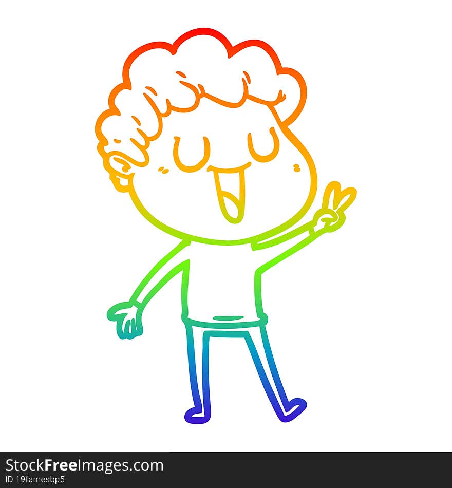 Rainbow Gradient Line Drawing Laughing Cartoon Man