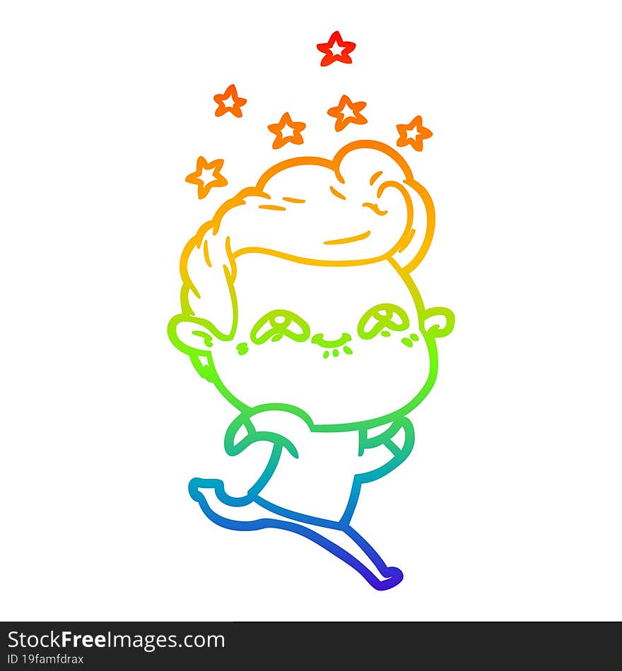 rainbow gradient line drawing of a cartoon excited man